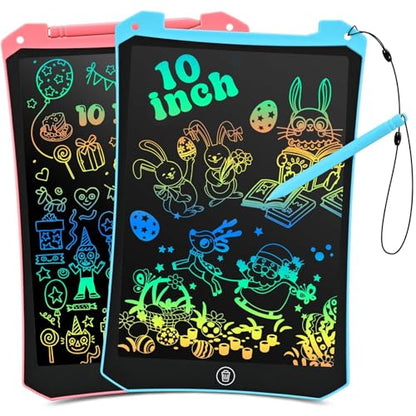 Kids Toys 10 Inch LCD Writing Tablet for Kids, Drawing Pads 2 Pack | Kids Travel Essentials, No Mess Coloring, Sensory Educational Learning Toys, Age 3-5 Boys Girls Gifts - color: 10”pink&blue