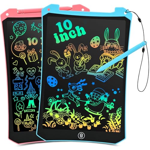 Kids Toys 10 Inch LCD Writing Tablet for Kids, Drawing Pads 2 Pack | Kids Travel Essentials, No Mess Coloring, Sensory Educational Learning Toys, Age 3-5 Boys Girls Gifts - color: 10”pink&blue
