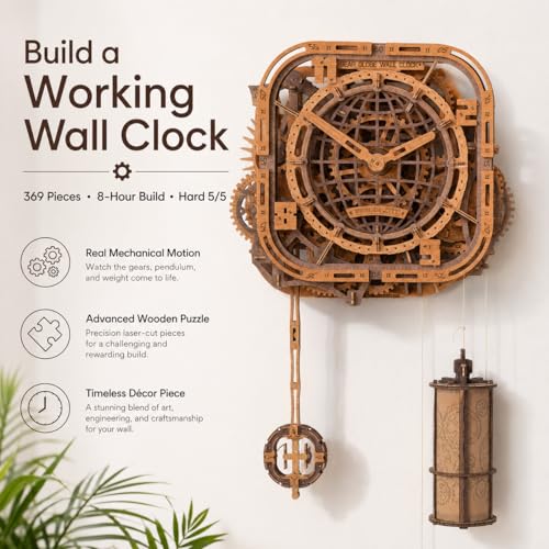 WOODEN.CITY 3D Wooden Puzzle – Gear Globe Wall Clock | Wooden Clock Puzzle Model Building Kit for Adults | 369 Pieces | Mechanical 3D Puzzle Clock | No Glue Required | Made in EU - color: Globe Wall Clock