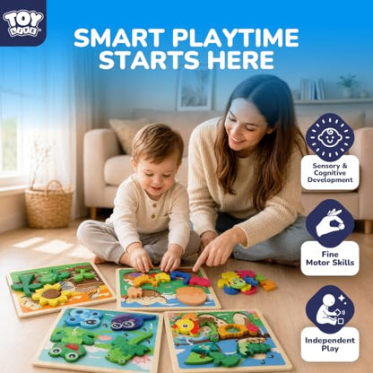 TOY Life Life Cycle Toys Puzzles for Kids, Wooden Puzzles for Toddlers 2-4, 4 Large Pieces Animal Puzzle for Toddlers 1-3, Montessori Toys for 1 2 3 Year Old Boy Girl, Baby Kids Educational Toy