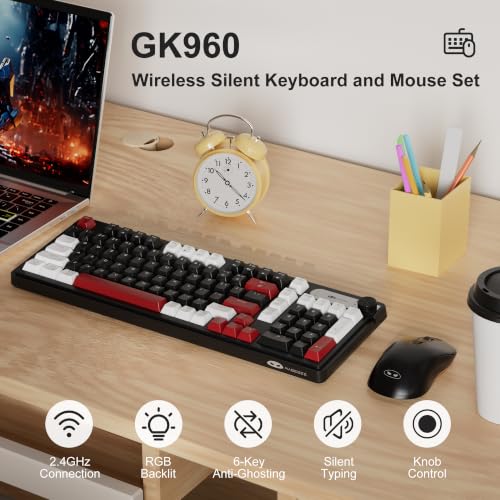 MageGee V990 Creamy Wireless Keyboard and Mouse Combo, 99 Keys RGB Backlit Rechargeable Quiet Gaming Keyboard, Adjustable Optical Mouse, with Number Pad, Keyboards Set for Desktop, Laptop, PC(Black) - color: Black