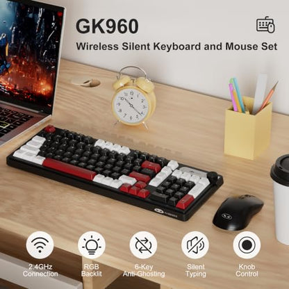 MageGee V990 Creamy Wireless Keyboard and Mouse Combo, 99 Keys RGB Backlit Rechargeable Quiet Gaming Keyboard, Adjustable Optical Mouse, with Number Pad, Keyboards Set for Desktop, Laptop, PC(Black) - color: Black