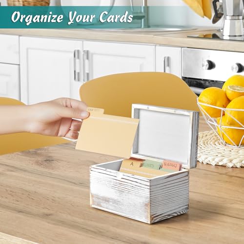 DRASTAR Index Card Holder, Index Card Organizer 3x5, Index Card Holder with Dividers for Desk, Index Card Storage Case, Note Card Box, Retro White - color: Retro White