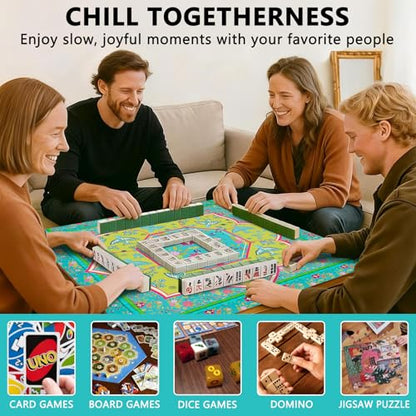 Mahjong Mat with Carrying Bag and 3 Dice, 31.5" X 31.5" Noise Reduction Mahjong Table Cover, Non Slip Gaming Mat for Board Tile Games Poker Card Dominoes, Mahjong Gifts for Women Mahjong Accessories - color: A0201