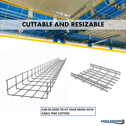 Kable Kontrol Cable Tray- 5 Feet Long - 8" Width, 2” Depth – Wire Mesh Tray Cable Management Rack Cords Organizer Cable Basket, Zinc Plated Steel NEC Approved for Network, Fiber Optic, Cabling - size: Cable Tray 8" W x 2" H x 5 Ft L