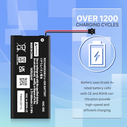 HAC-006 Battery, Upgraded 680mAh Replacement JoyCon Battery for Nintendo Switch HAC-015 HAC-016 Left & Right Joy-Con Controller (2 Pack)