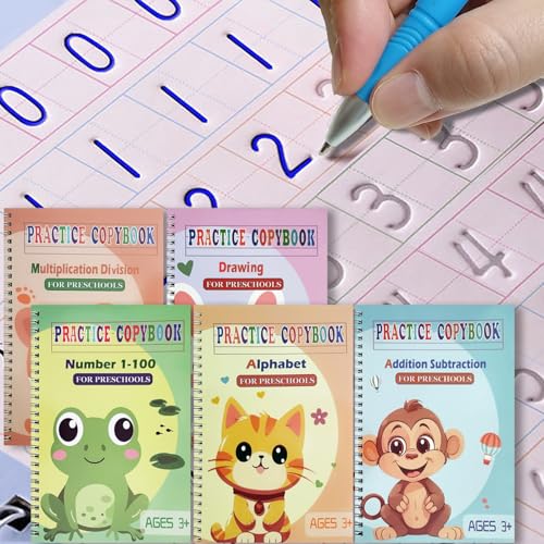 Reusable Grooved Handwriting Workbooks,Magic Copybook,Magic Writing Practice copy books, to help children improve their handwriting ink Practice Age 3-8 Calligraphy for kids(Animal edition) - style: Animal edition