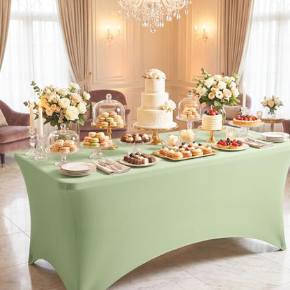 Fixwal Sage Green Stretch Table Cloth Rectangle 2 Pack 6Ft, Spandex Fitted Table Covers Washable for Party, Trade Show, Banquet, Wedding, Buffet - color: Sage Green, size: 6 Ft