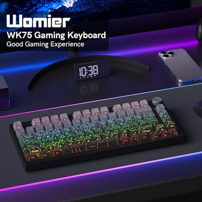 COSTOM WK75 75% Wireless Gaming Mechanical Keyboard,BT5.0/2.4GHz/USB-C, Hot Swappable Pre-lubed Custom Linear Switches,Gasket Structure,RGB Backlit Keyboard for PC/Laptop/Xbox/PS4/PS5 (Topographic) - color: Topographic