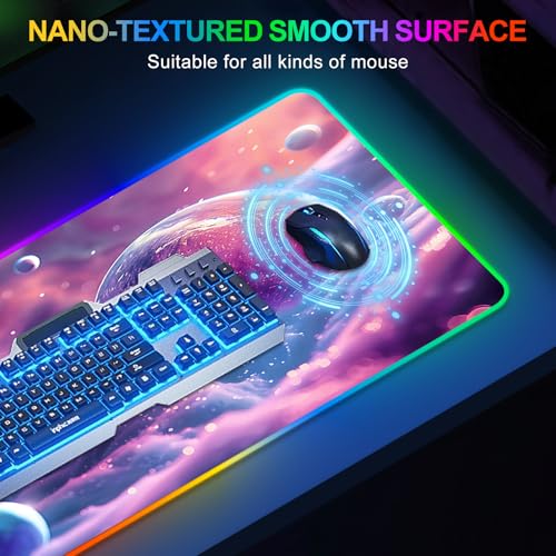 Large RGB Gaming Mouse Pad, Led Big Mouse mat with 14 Light Modes, Extended Soft Computer Keyboard Mat Non-Slip Rubber Base, Colorful Purple Ball - color: Colorful Purple Ball
