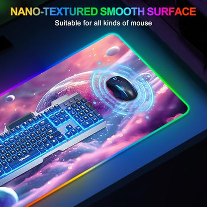 Large RGB Gaming Mouse Pad, Led Big Mouse mat with 14 Light Modes, Extended Soft Computer Keyboard Mat Non-Slip Rubber Base, Colorful Purple Ball - color: Colorful Purple Ball