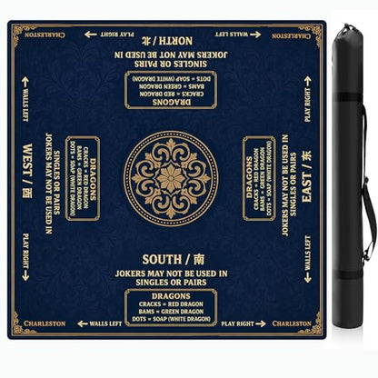 Blue Pattern Mahjong Mat,Non Slip American Mah Jongg Table Mat | 32in soft neoprene mah jongg mat reduces tile noise protects tabletops & packs easily for game nights or a thoughtful gift - color: 013