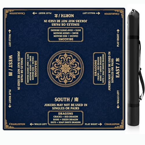 Blue Pattern Mahjong Mat,Non Slip American Mah Jongg Table Mat | 32in soft neoprene mah jongg mat reduces tile noise protects tabletops & packs easily for game nights or a thoughtful gift - color: 013