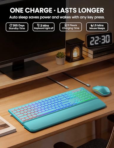 Wireless Keyboard and Mouse Combo, RGB Backlit, Rechargeable & Light Up Letters, Full-Size, Soft Typing, Sleep Mode, 2.4GHz Quiet Keyboard Set for Mac, Windows, Laptop, PC, Trueque KM42Pro | Light Up Letters, Full-Size, Soft Typing, Sleep Mode, 2.4GHz Qui