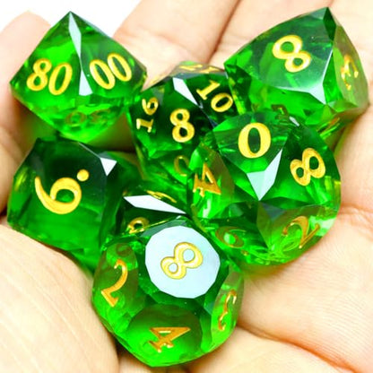 XENOLUX DND Dice Set, Sharp Edge Resin Geometric Diamond Cut Gemstone Shape with Translucent Emerald Green for Tabletop RPG Games - RD Green - color: Rd-green