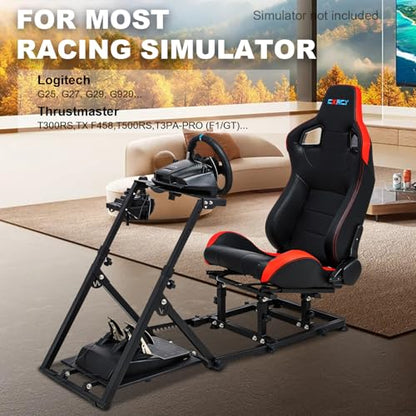 CXRCY Racing Simulator Cockpit with Seat, for G920 G29 G25 G27 | Adjustable backrest & slide rails. Formula/GT positions. Wheel & pedals not included. Fits Fanatec & Thrustmaster bases. - color: Black with quick detachable seat
