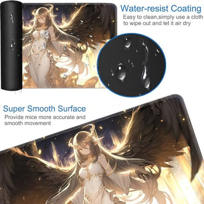 JVGFYNKL MTG Playmat + Drawstring Travel Pouch + 6 Dice Counter, for Tabletop Trading Card Game Playmats or Large Mouse Pad, Anti-Slip Rubber 24 x 14 in, Anime Female Angel TCG Playmat - color: JV-Playmat-1-F-162