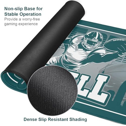 Football Desk Mat, Large Stitched Edges Gaming Mouse Pad, Green Keyboard Mat for Laptop Computer Desktop - 31.5x12 Inch for Football Fans - color: Green Football