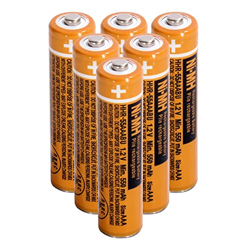 AAA Rechargeable Batteries for Panasonic Cordless Phones 6-Pack,NiMH 1.2v | 550mAh Pre-Charged ，Ready to Use, low self-discharge, 2500 cycles ,Hg/Cd/Pb free，for Remote Controls,Toys ，Clocks - size: 550-6