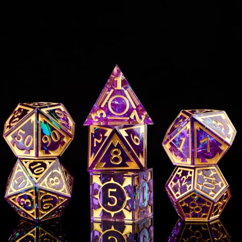 DND Resin dice Color Sharp Edge dice Set Dungeon Polyhedron D and D dice Set Suitable for D&D Role-Playing Tabletop Games D20 D12 D10 D8 D6 D4 (Purple;) - color: Purple;