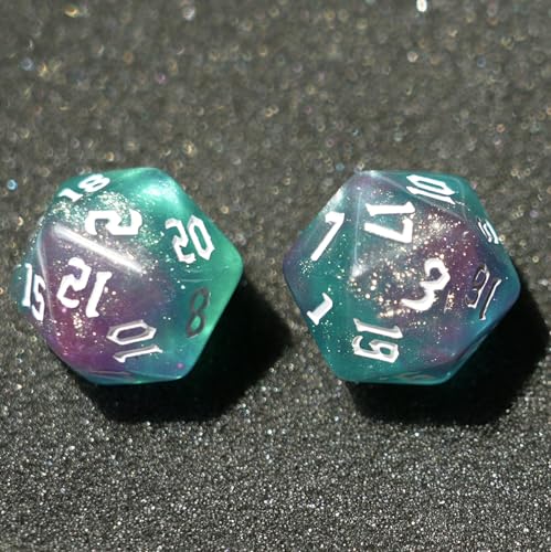 10PCs D20 Polyhedral Dice Set 22mm for DND RPG MTG Dungeons and Dragons Dice (Purple+Green) - color: Purple+green
