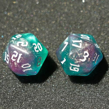 10PCs D20 Polyhedral Dice Set 22mm for DND RPG MTG Dungeons and Dragons Dice (Purple+Green) - color: Purple+green