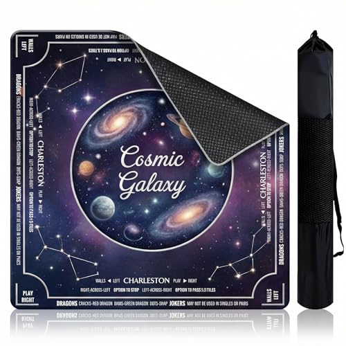 Mahjong Mat for Table - 32.3 Inch Waterproof & Non-Slip PU Velvet Surface, Lightweight No Crease No Odor Design for Noise Reduction,Includes Printed Rules (Galaxy) - color: Galaxy