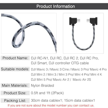 1FT+ 0.5FT(2 pack) USB C to USB C Remote Controller Cable for IPhone 17/16/16e/15 Pro Max, DJI Mavic 3/4 Pro/Air 2/2S, Mini 2/3/4/5 Pro,RC-N1,RC Pro to Tablet Cable 90 Degree Data OTG Cord Accessories - style: USB C to USB C
