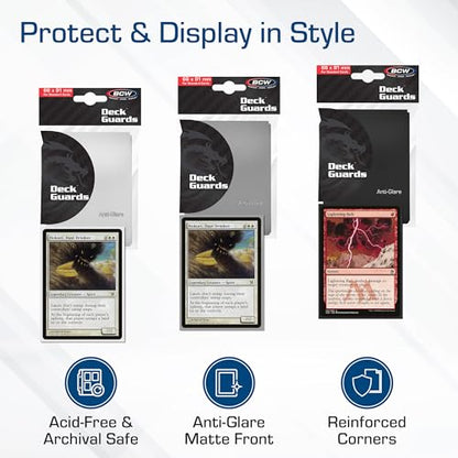 BCW Deck Guard - Double Matte Black Card Sleeves | Acid-Free, Archival-Safe, No PVC | Anti-Glare Matte Finish | Fits Standard 2½" x 3½" Game Cards | Durable Deck Protector Sleeves | 100 Ct - color: Black