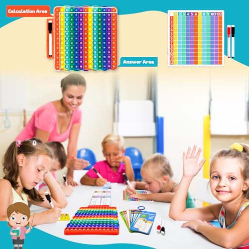Multiplication Flash Cards + Fingertip Bubbles Toy | Interesting Multiplication Math Combination, Math Games for Children Aged 3 + - style: Multiplication