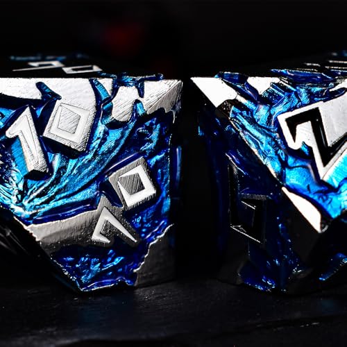 Rule Dice - D&D Dice Set, Metal Dice Sets, Dungeons and Dragons Dice Set with Gift Box, D20 D4 D12 D10 D% D8 D6, Blue Dragon Style Gaming DND Dice for MTG RPG TTPRG (Silver Black) - color: Silver Black