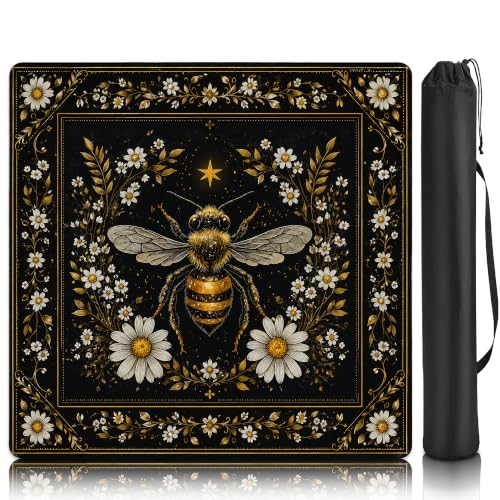 Bee Daisy Floral Mahjong Mat for Table Non-Slip Noise Reduction Gaming Mats with Carrying Bag, American Mahjong Table Cover for Poker Board Card Games Dominoes, 31.5” x 31.5” - color: Bee Daisy Floral