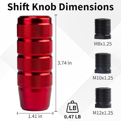 ecocstm Car Shifter Knob, Aluminum Gear Shift Style Knobs, Car Accessories | 3.74" Shift Knob with 3 Threaded Adapters M8 M10 M12 x 1.25 Fit Universal Manual Transmission, Automotive, Trucks (Red) - color: Red