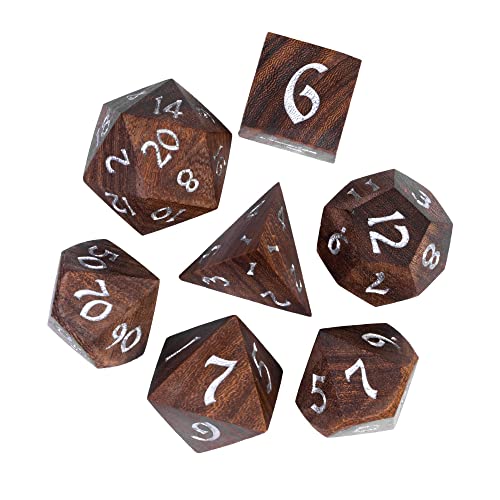 Wooden DND Dice Set Red Sandalwood Dice Set for D&D Tabletop Games | Iron Box, DM Gift, for Dungeons and Dragons Role Playing Games - color: Red Sandalwood