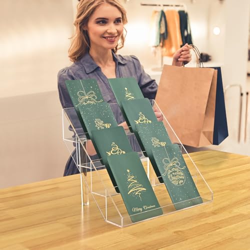 PecMuikee Greeting Card Display, 4 Tiers Clear Acrylic Sticker Display Stand for Vendors Retail, Display Photo Stand for Counter Tabletop Display Supplies, 1 Set - color: 1 Set