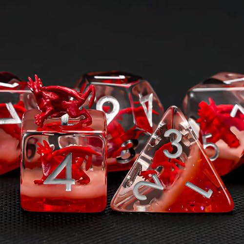 DND Resin Dice Set, Polyhedral D&D Red Dragon Dice Inclusion Dice for Dungeons and Dragons MTG RPG (Red Dragon) - color: Red Dragon