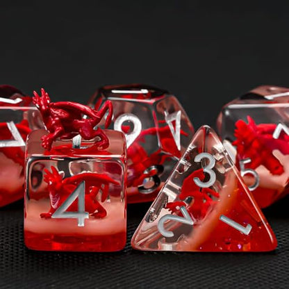 DND Resin Dice Set, Polyhedral D&D Red Dragon Dice Inclusion Dice for Dungeons and Dragons MTG RPG (Red Dragon) - color: Red Dragon