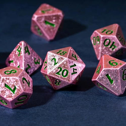 Pink DND Dice Set Sparkling D&D Polyhedral Dice for Tabletop Games | Leather Storage Bag, DM Gift, for Dungeons and Dragons Role Playing Games - color: Electroplated-pink