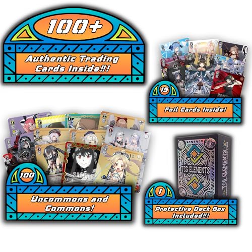 Weiss Schwarz TCG Bundle, 100 Common/Uncommon Cards, 15 Foil Cards, TCG Elements Deck Box