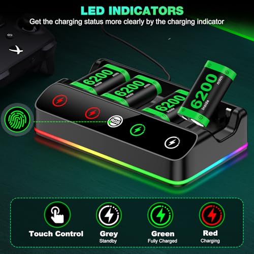 DINOSTRIKE 4X 6200mWh Battery Pack Compatible with Xbox One/Series S/X Controller Charging Station【Extended USB C Cable】 Rechargeable Battery Pack for Xbox - size: M-4Pack 6200mWh