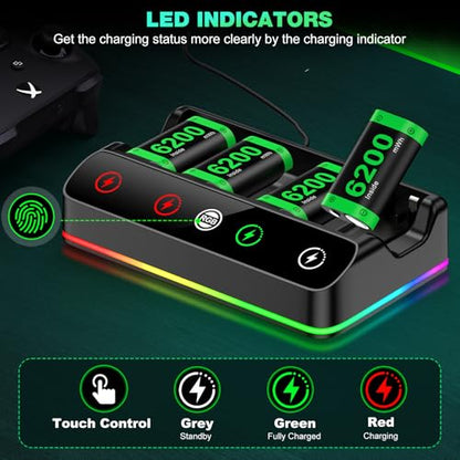 DINOSTRIKE 4X 6200mWh Battery Pack Compatible with Xbox One/Series S/X Controller Charging Station【Extended USB C Cable】 Rechargeable Battery Pack for Xbox - size: M-4Pack 6200mWh