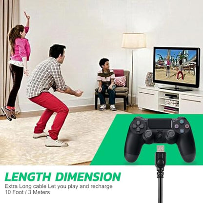 Xahpower 2 Pack 10Ft Controller Charging Cable for PS4, Play and Charge Micro USB Charger High Speed Data Sync Cord for Playstation4 PS4 Slim/Pro Controller, Xbox One S/X Controller, Android