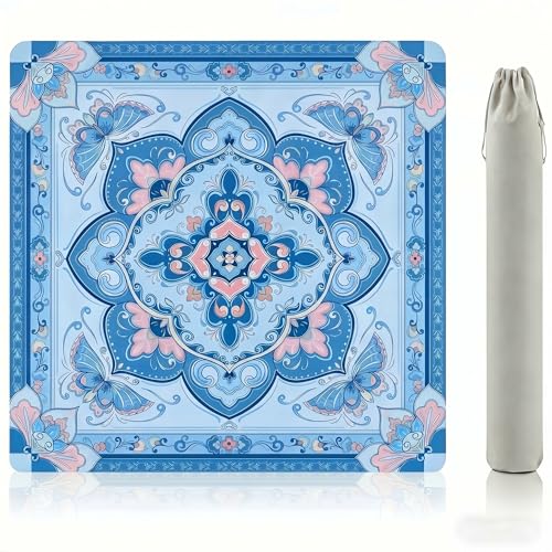 Mahjong Mat for Table,31.5x31.5 American Mahjong Mat-Vintage Butterfly-Floral Design,Anti-Slip Neoprene Noise Reducing Table Cover with Storage Pouch for Mahjong/Poker/Board Games,Blue - color: Blue