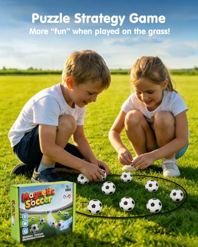 Soccer Magnetic Game with String & 20 Football-Shaped Stones – Fun Puzzle Strategy Games for Family Game Night, Party, Travel & Camping – 2 Player Games for Kids & Adults