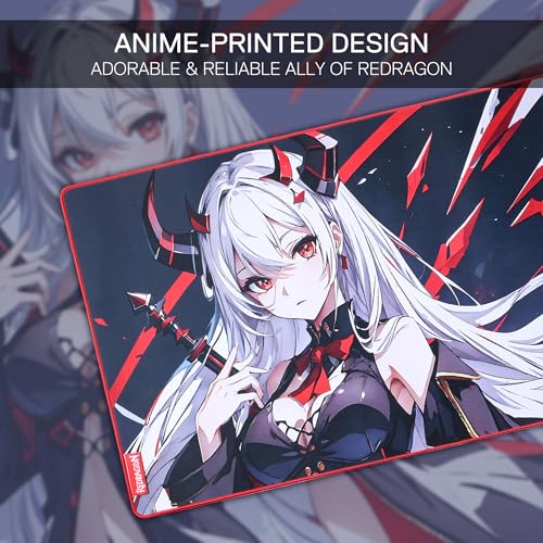 Redragon EISA P047L Anime Gaming Mouse Pad - Smooth Spandex Surface, Anti-Slip Rubber Base, Spill-Resistant, Durable 5mm Thick Design, 35 x 16 inches, Black - color: Black, size: 35.4L x 15.7W inches