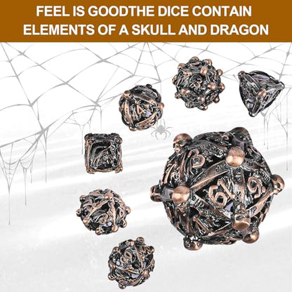 DND Metal Dice Set, UBEUCK 7PCS Gear Metal DND Dice Set for Dungeons & Dragons Board Games Boxes (Ancient red Copper dice) - color: Ancient Red Copper Dice