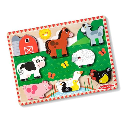 Melissa & Doug Farm Wooden Chunky Puzzle (8 pcs) - FSC Certified | 8 Chunky Wooden Pieces, Stand-Up Farm Animals and Barn, Motor Skill Building Puzzle Play, Toddler Toys for Kids, Ages 2+ - size: 11.95 x 8.95 x 1.0, style: Farm