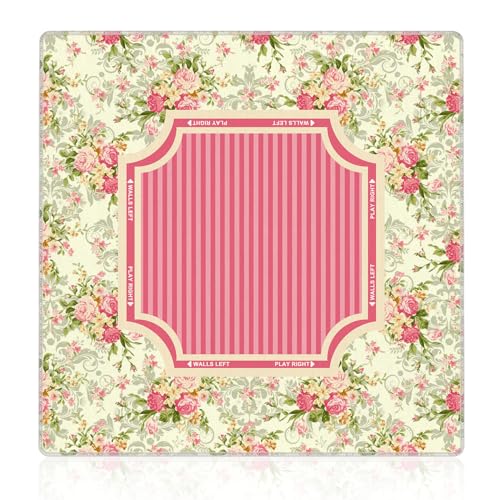 Preppy Hot Pink Striped Mahjong Mat 31.5"x31.5", Grandmillennial Rose Floral Non-Slip Noise Reduction Gaming Mat for American Mahjong Poker Card Board Games Dominoes - color: Preppy Hot Pink Striped