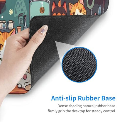 Gaming Mouse Pad Desk Pad,Extended Big Mouse Pad,31.5x11.8 Inch Long Computer Keyboard Mouse Mat Mousepad with 3mm Non-Slip Base and Stitched Edge for Gaming and Office… (cat) - color: Cat