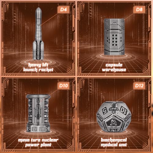 Unique Pioneer Dice Zinc Alloy Metal Dice Set 7pcs DND Dice Mars Planet Theme Polyhedral RPG Dice Set for Dungeons and Dragons Tabletop GamingRocket and UFO Design (Silvery) - color: Silvery